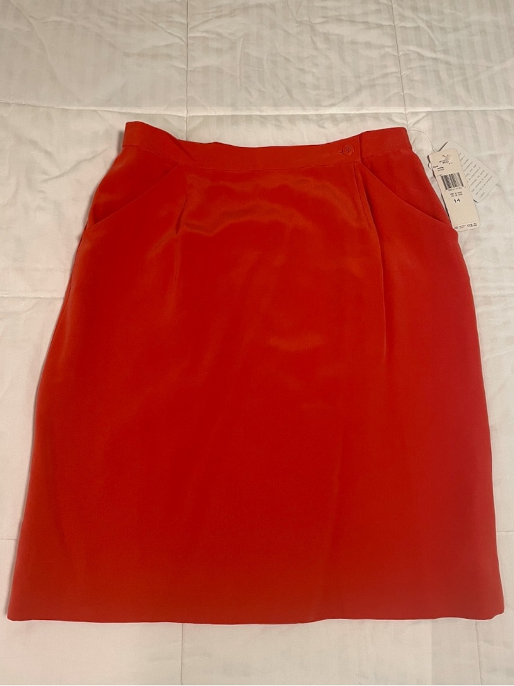 NWT Jones New York Coral Orange 100% Silk Pencil Skirt Womens 14 Office